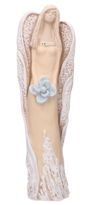 Anioł gipsowy brzoskwiniowy z kwiatem duży 43 cm  