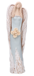 Anioł gipsowy niebieski z kwiatem duży 43 cm 