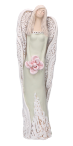 Anioł gipsowy zielony z kwiatem duży 43 cm 