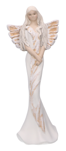 Anioł gipsowy biały z łososiem 36 cm 