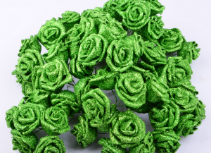 Różyczki brokatowe zielone 72szt