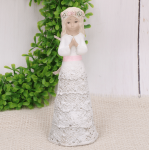 Anioł biały z różową wstążką na komunię ślub 17cm