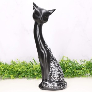 Kot ceramiczny dekorowany czarny 35cm