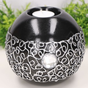 Świecznik "Kula" ceramiczna dekorowana czarna 13cm