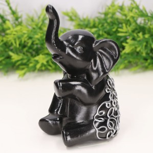 Słoń ceramiczny dekorowany czarny 16cm