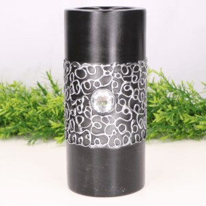 Świecznik "Tuba" ceramiczny dekorowany czarny 20cm