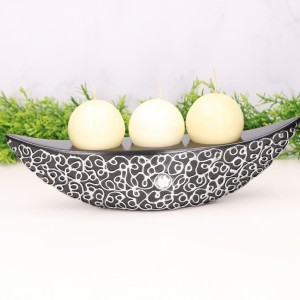 Świecznik "Łódka" ceramiczny dekorowany czarny 30cm 