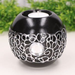 Świecznik "Kula" ceramiczny dekorowany czarny 7cm