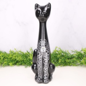 Kot ceramiczny dekorowany czarny 32cm