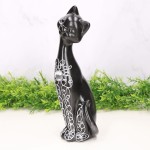 Kot ceramiczny dekorowany czarny 27cm