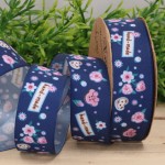 Wstążka kwiatki granatowa 2,5cm 9m