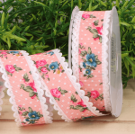 Wstążka w kwiaty pastelowa łosoś 2cm 9m