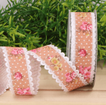 Wstążka w kwiaty brązowa 2cm 9m
