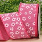 Wstążka w kwiaty różowa 3,8cm 9m