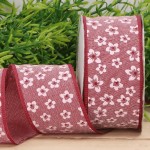 Wstążka w kwiaty bordowa 3,8cm 9m