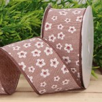 Wstążka w kwiaty brązowa 3,8cm 9m