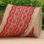 Jutowa wstążka z koronką bordo 6cm 2m