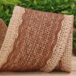 Jutowa wstążka z koronką brąz 6cm 2m