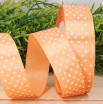Atłasowa wstążka w kropki pomarańczowa 2,5cm x 23 m