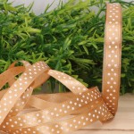 Wstążka w kropki atłasowa brąz jasny 1cm x 23 m