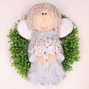Figurka anioł plakietka dziewczynka szary 32cm