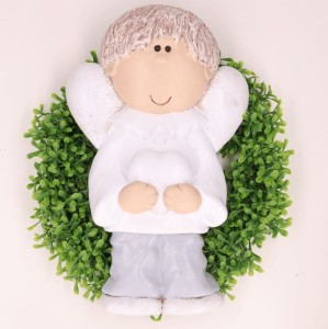 Figurka anioł plakietka chłopiec szary 31cm