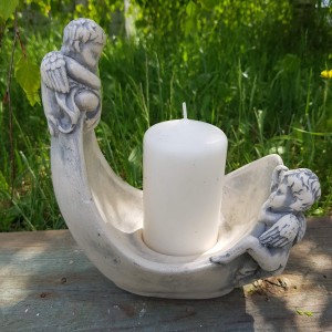 Figurka cmentarna łódka "Gondola" z aniołkiem szara 20cm
