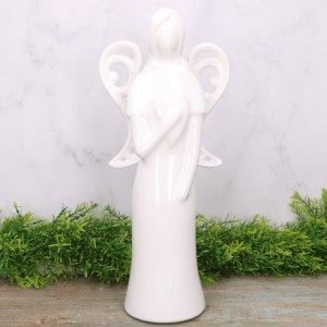 Anioł ceramiczny biały szkliwiony 38cm 