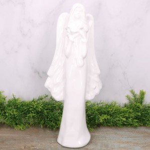 Anioł ceramiczny biały szkliwiony 43cm 