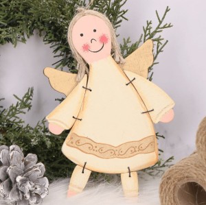 Drewniany aniołek kremowy zawieszka 17cm