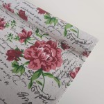 Płótno lniane materiał napisy z różą 48cm 4,5m