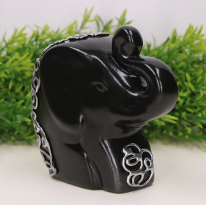 Słoń "gruby mini" ceramiczny dekorowany czarny 11cm