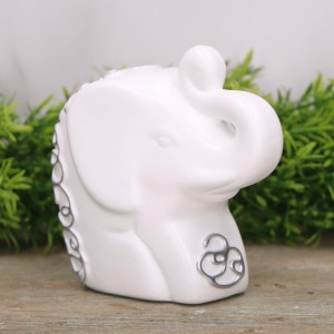 Słoń "gruby mini" ceramiczny dekorowany biały 11cm