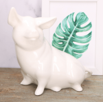 Figurka ceramiczna "Świnka skarbonka" szkliwiona ecru 19x22cm