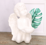 Figurka ceramiczna "Anioł klęczący z misą" ecru 1szt