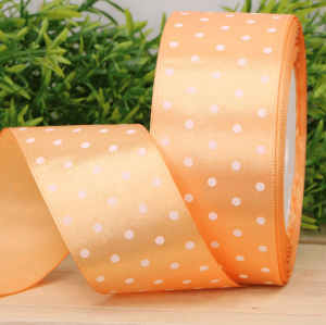 Wstążka w kropki atłasowa pomarańcz 4cm x 23m