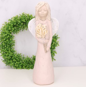 Anioł gipsowy róż na komunię ślub 32cm