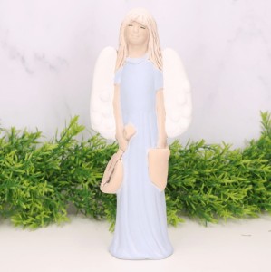 Anioł gipsowy z mandoliną niebieski 24cm 