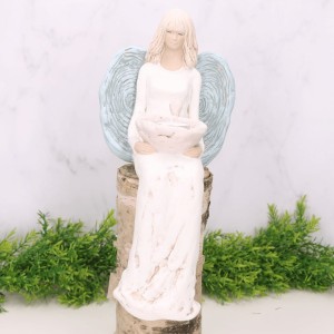 Anioł gipsowy duży siedzący błękitne skrzydła 31cm