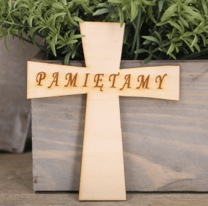Plakietka, tabliczka krzyż naturalny "Pamiętamy" 3 szt.