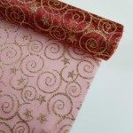 Organza świąteczna gwiazdki i wzorki bordowa 36cm