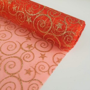 Organza świąteczna czerwona złoty wzór 36cm