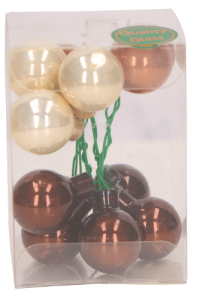 Bombki z drucikami 12 szt. 25mm brąz mix