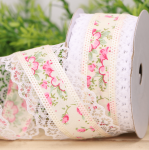 Wstążka z koronką w kwiaty 4cm