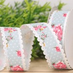 Wstążka w kwiaty pastelowy niebieski 2cm 9m 
