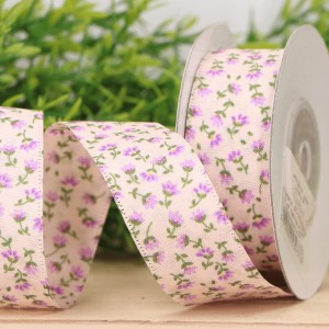Wstążka w kwiaty jasny fiolet 2,5cm 9m 