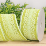 Wstążka jutowa z koronką zielony 4cm 4,5m 