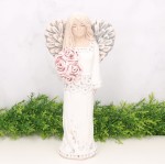 Anioł aniołek gipsowy koronka z kwiatami biel 33cm