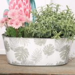 Metalowa doniczka osłonka biała liście monstery 10cm 