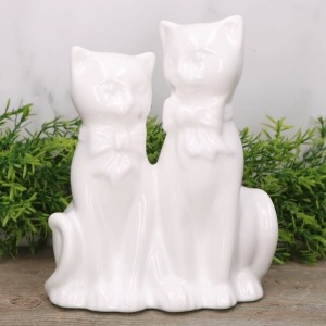 Koty bliźniacy ceramiczne figurka szkliwiona biel 21 x 16 cm 